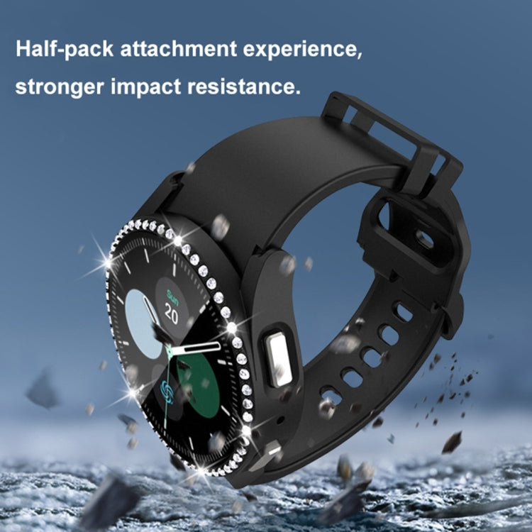 For Samsung Galaxy Watch5 44mm Single Row Diamond PC + Tempered Glass Watch Case(Silver) -  by PMC TechLife | Online Shopping South Africa | PMC TechLife