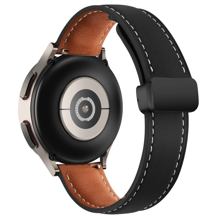 22mm Folding Buckle Plain Weave Genuine Leather Watch Band(Black+Black) - Smart Wear by PMC TechLife | Online Shopping South Africa | PMC TechLife