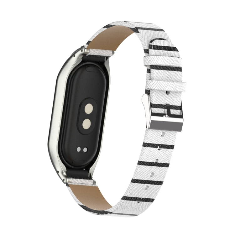 For Xiaomi Mi Band 8 Integrated Metal Case + Secondary Color Leather Watch Band(White) - Smart Wear by PMC Jewellery | Online Shopping South Africa | PMC Jewellery