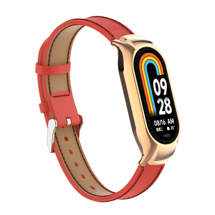 For Xiaomi Mi Band 8 Integrated Metal Case + Microfiber Sewing Leather Watch Band(Red) - Smart Wear by PMC Jewellery | Online Shopping South Africa | PMC Jewellery