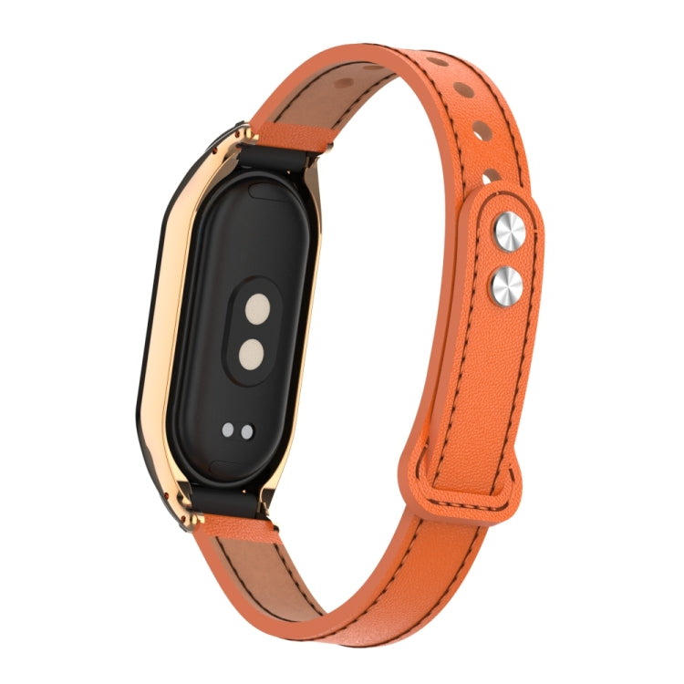 For Xiaomi Mi Band 8 Integrated Metal Case + Double Nail Microfiber Leather Watch Band(Orange) - Smart Wear by PMC Jewellery | Online Shopping South Africa | PMC Jewellery
