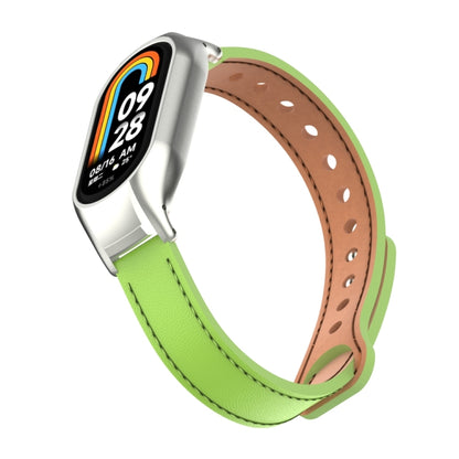 For Xiaomi Mi Band 8 Integrated Metal Case + Double Nail Microfiber Leather Watch Band(Grass Green) - Smart Wear by PMC Jewellery | Online Shopping South Africa | PMC Jewellery