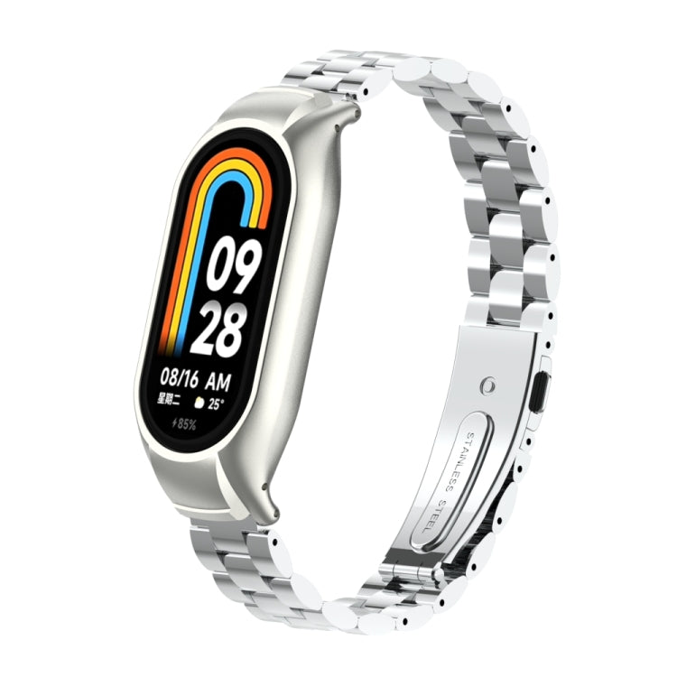 For Xiaomi Mi Band 8 Integrated Metal Case + Three-bead Watch Band(Silver) - Smart Wear by PMC Jewellery | Online Shopping South Africa | PMC Jewellery