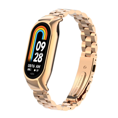 For Xiaomi Mi Band 8 Integrated Metal Case + Three-bead Watch Band(Rose Gold) - Smart Wear by PMC Jewellery | Online Shopping South Africa | PMC Jewellery