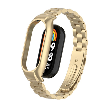 For Xiaomi Mi Band 8 Integrated Metal Case + Three-bead Watch Band(Retro Gold) - Smart Wear by PMC Jewellery | Online Shopping South Africa | PMC Jewellery