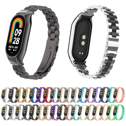 For Xiaomi Mi Band 8 Integrated Metal Case + Three-bead Watch Band(Silver+Rose Gold) - Smart Wear by PMC Jewellery | Online Shopping South Africa | PMC Jewellery