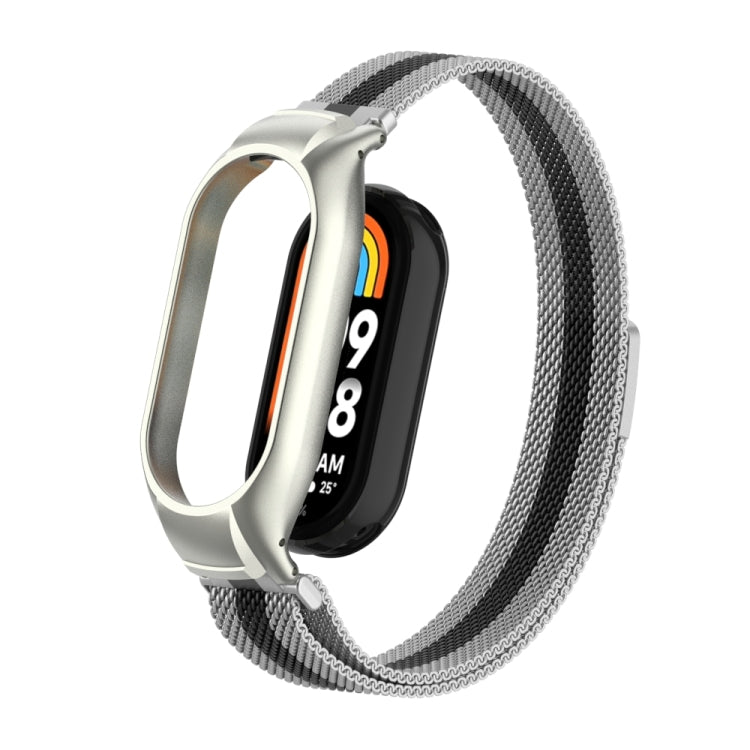 For Xiaomi Mi Band 8 Integrated Metal Case + Milanese Magnetic Watch Band(Silver+Black) - Smart Wear by PMC Jewellery | Online Shopping South Africa | PMC Jewellery