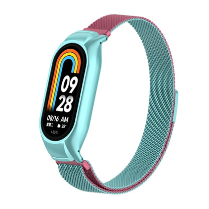 For Xiaomi Mi Band 8 Integrated Metal Case + Milanese Magnetic Watch Band(Pink Blue) - Smart Wear by PMC Jewellery | Online Shopping South Africa | PMC Jewellery