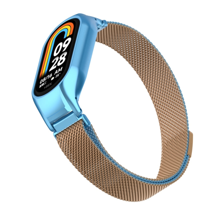 For Xiaomi Mi Band 8 Integrated Metal Case + Milanese Magnetic Watch Band(Gold Blue) - Smart Wear by PMC Jewellery | Online Shopping South Africa | PMC Jewellery