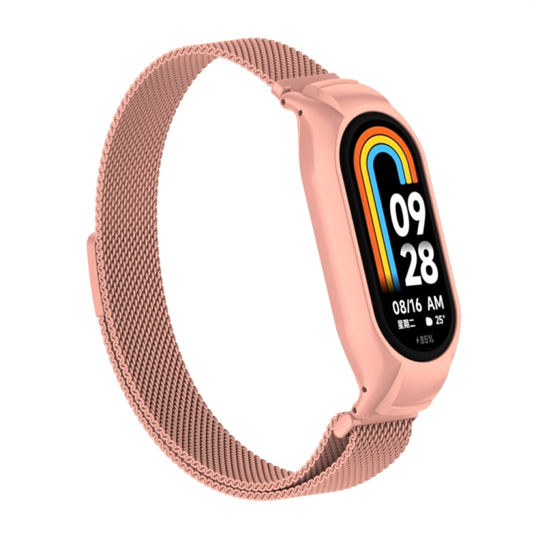 For Xiaomi Mi Band 8 Integrated Metal Case + Milanese Magnetic Watch Band(Bright Pink) - Smart Wear by PMC Jewellery | Online Shopping South Africa | PMC Jewellery