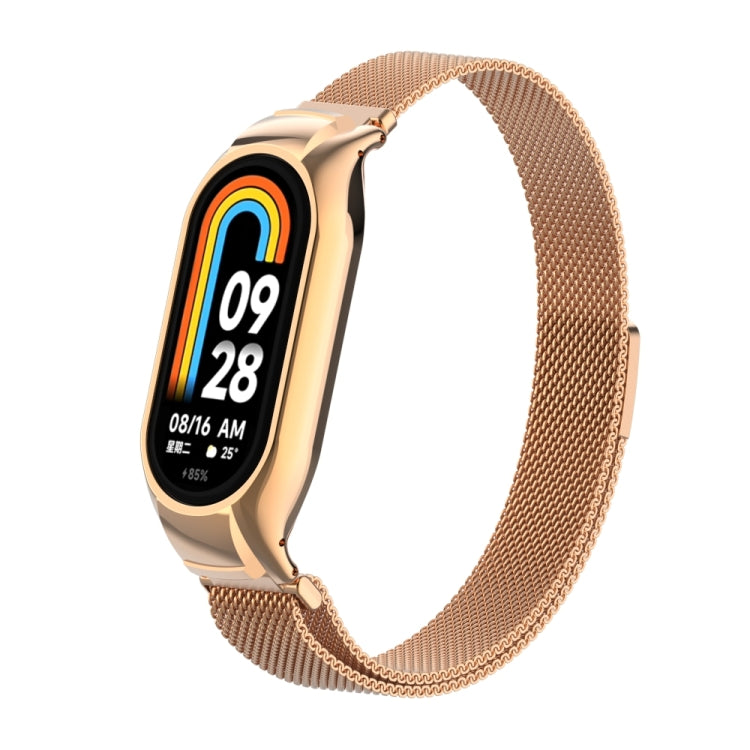 For Xiaomi Mi Band 8 Integrated Metal Case + Milanese Magnetic Watch Band(Rose Gold) - Smart Wear by PMC Jewellery | Online Shopping South Africa | PMC Jewellery