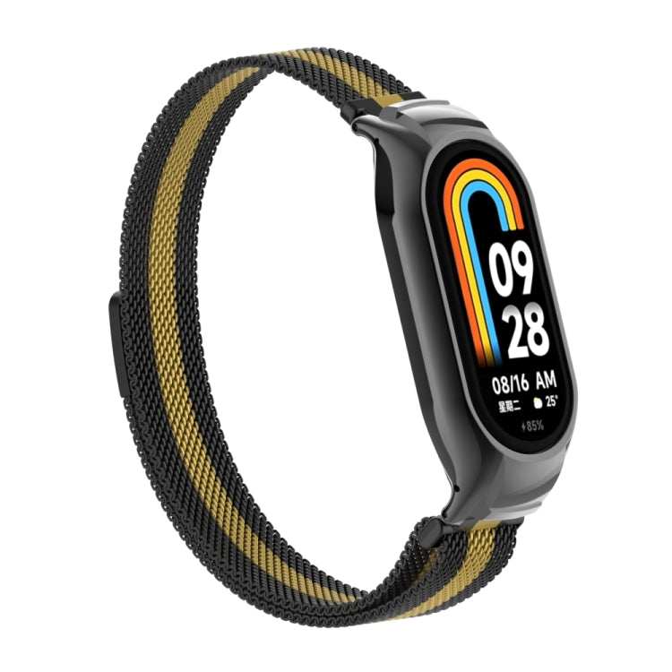 For Xiaomi Mi Band 8 Integrated Metal Case + Milanese Magnetic Watch Band(Black+Gold) - Smart Wear by PMC Jewellery | Online Shopping South Africa | PMC Jewellery