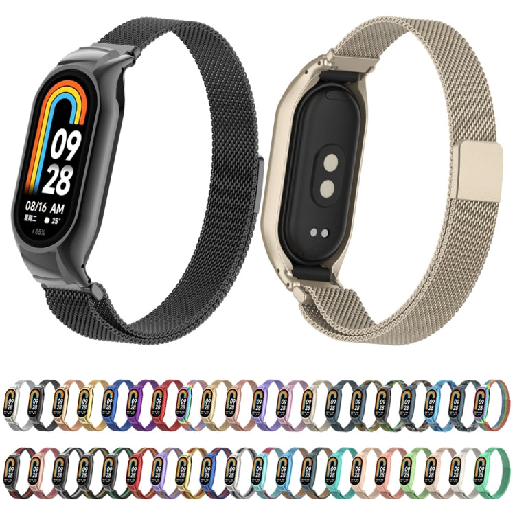For Xiaomi Mi Band 8 Integrated Metal Case + Milanese Magnetic Watch Band(Silver+Black) - Smart Wear by PMC Jewellery | Online Shopping South Africa | PMC Jewellery