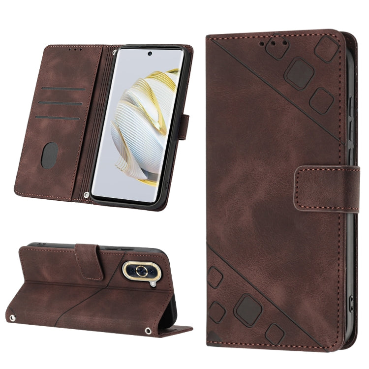 For Huawei nova 10 Skin-feel Embossed Leather Phone Case(Brown) - Huawei Cases by PMC Jewellery | Online Shopping South Africa | PMC Jewellery