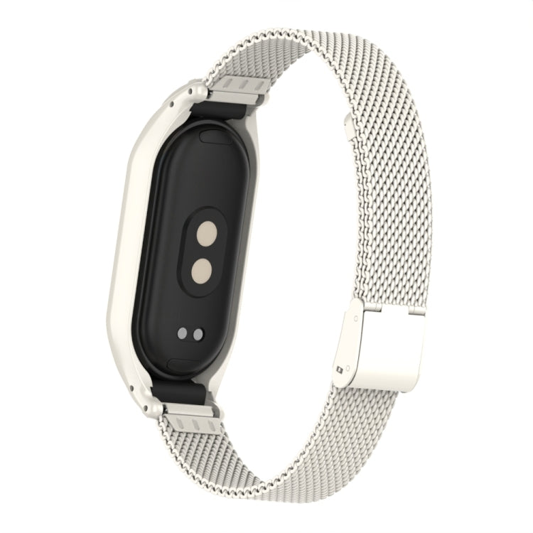 For Xiaomi Mi Band 8 Integrated Metal Case + Steel Mesh Buckle Watch Band(Beige) - Smart Wear by PMC Jewellery | Online Shopping South Africa | PMC Jewellery