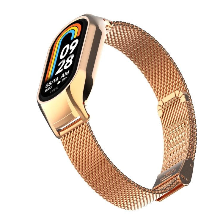 For Xiaomi Mi Band 8 Integrated Metal Case + Steel Mesh Buckle Watch Band(Rose Gold) - Smart Wear by PMC Jewellery | Online Shopping South Africa | PMC Jewellery