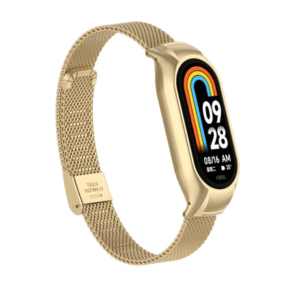 For Xiaomi Mi Band 8 Integrated Metal Case + Steel Mesh Buckle Watch Band(Retro Gold) - Smart Wear by PMC Jewellery | Online Shopping South Africa | PMC Jewellery