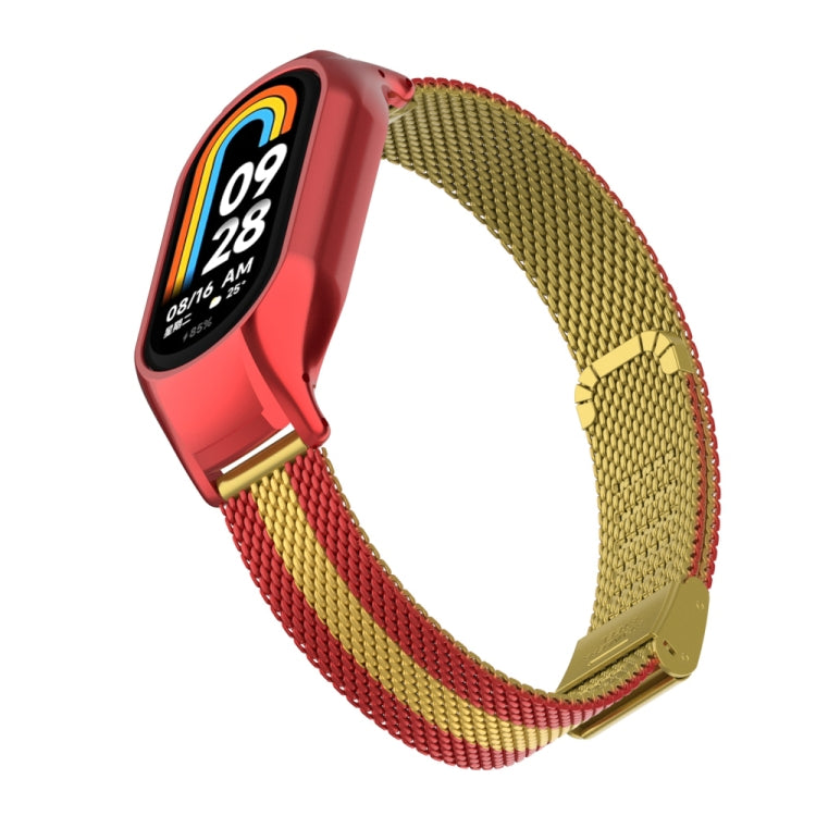 For Xiaomi Mi Band 8 Integrated Metal Case + Steel Mesh Buckle Watch Band(Red+Gold) - Smart Wear by PMC Jewellery | Online Shopping South Africa | PMC Jewellery