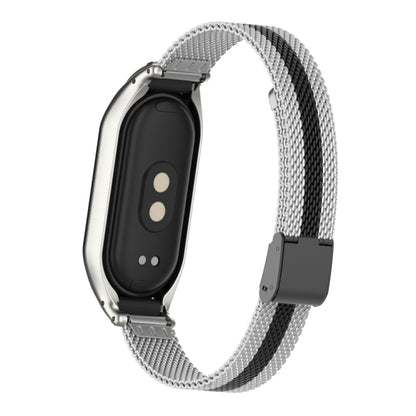 For Xiaomi Mi Band 8 Integrated Metal Case + Steel Mesh Buckle Watch Band(Silver+Black) - Smart Wear by PMC Jewellery | Online Shopping South Africa | PMC Jewellery