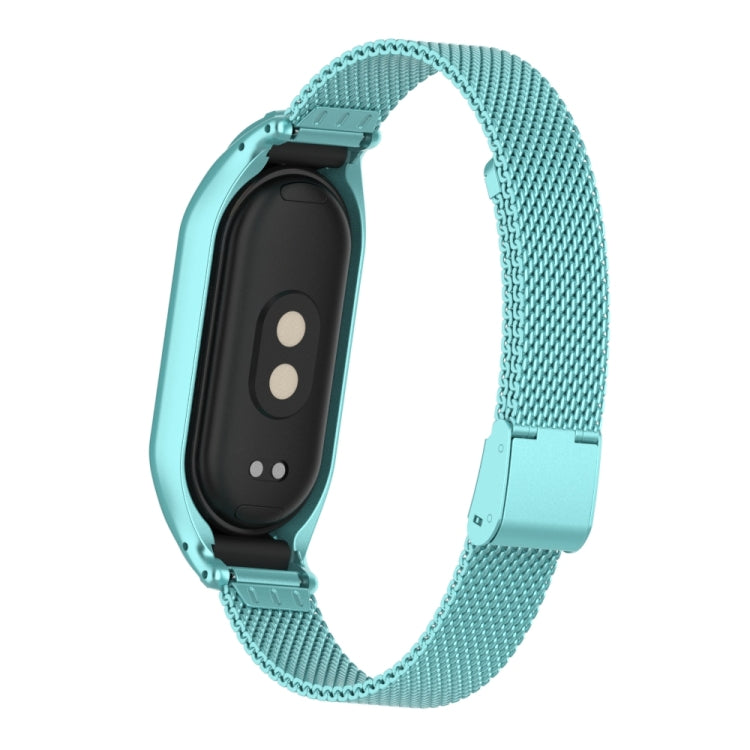 For Xiaomi Mi Band 8 Integrated Metal Case + Steel Mesh Buckle Watch Band(Cloud Blue) - Smart Wear by PMC Jewellery | Online Shopping South Africa | PMC Jewellery