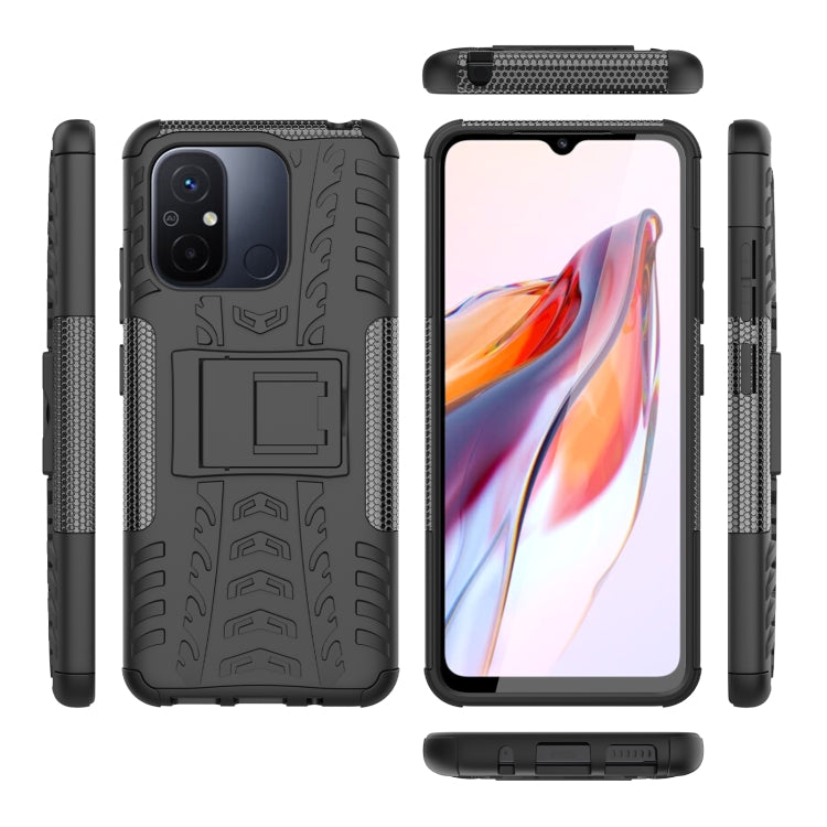 For Xiaomi Redmi 12C Tire Texture TPU + PC Phone Case with Holder(Black) - Xiaomi Cases by PMC Jewellery | Online Shopping South Africa | PMC Jewellery