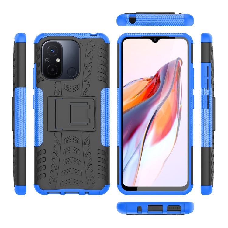 For Xiaomi Redmi 12C Tire Texture TPU + PC Phone Case with Holder(Blue) - Xiaomi Cases by PMC Jewellery | Online Shopping South Africa | PMC Jewellery