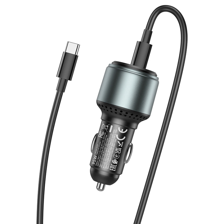 hoco NZ9 Galloper 95W Dual USB-C / Type-C + USB 3-port Car Charger with Type-C to Type-C Cable(Black) - Car Charger by hoco | Online Shopping South Africa | PMC Jewellery
