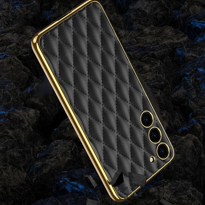 For Samsung Galaxy S23+ 5G GKK Rhombus Pattern Electroplating Plain PU Phone Case(Black) - Galaxy S23+ 5G Cases by GKK | Online Shopping South Africa | PMC Jewellery