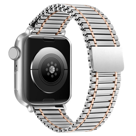 Chain Magnetic Stainless Steel Watch Band For Apple Watch Series 8&7 41mm / SE 2&6&SE&5&4 40mm / 3&2&1 38mm(Silver+Rose Gold) - Smart Wear by PMC Jewellery | Online Shopping South Africa | PMC Jewellery