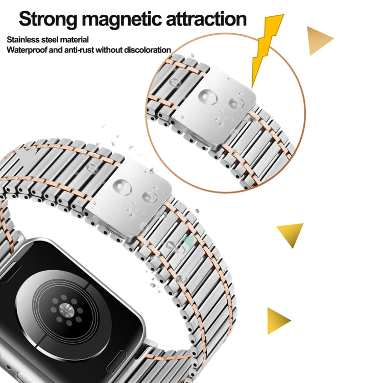 Chain Magnetic Stainless Steel Watch Band For Apple Watch Ultra 49mm / Series 8&7 45mm / SE 2&6&SE&5&4 44mm / 3&2&1 42mm(Silver+Rose Gold) - Smart Wear by PMC Jewellery | Online Shopping South Africa | PMC Jewellery