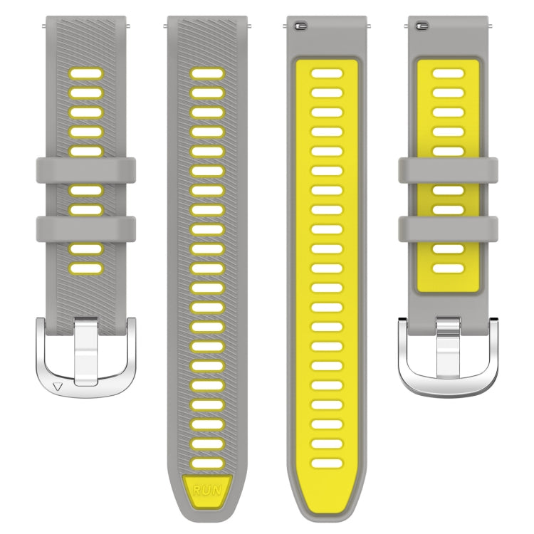 For Garmin Forerunner 265S 18mm Sports Two-Color Steel Buckle Silicone Watch Band(Grey+Yellow) - Smart Wear by PMC Jewellery | Online Shopping South Africa | PMC Jewellery