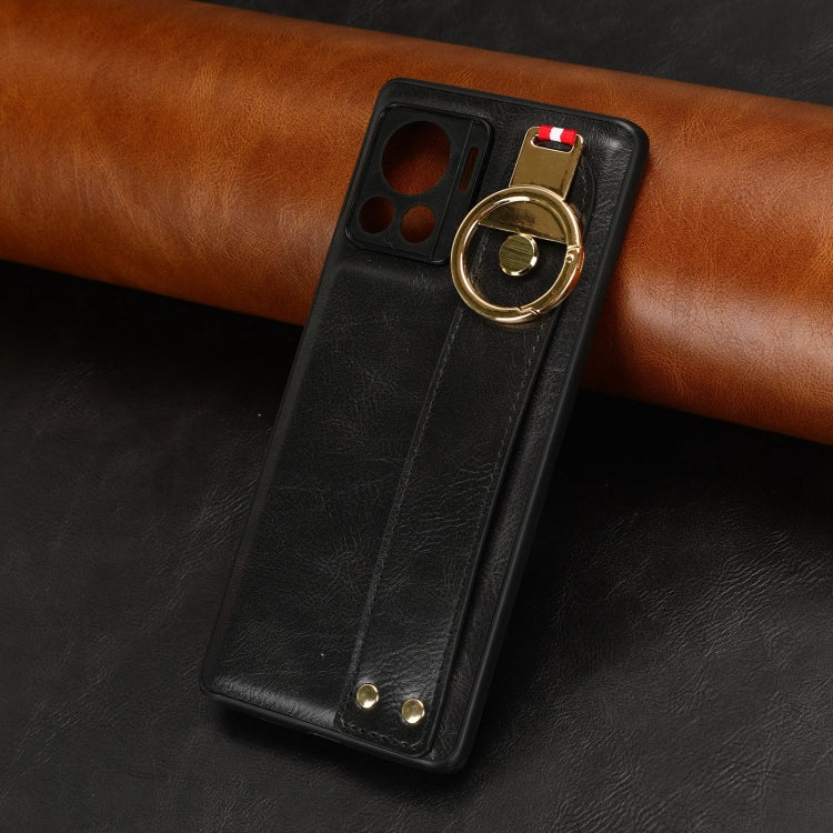 For Motorola Edge 30 Ultra Wristband Leather Back Phone Case(Black) - Motorola Cases by PMC Jewellery | Online Shopping South Africa | PMC Jewellery