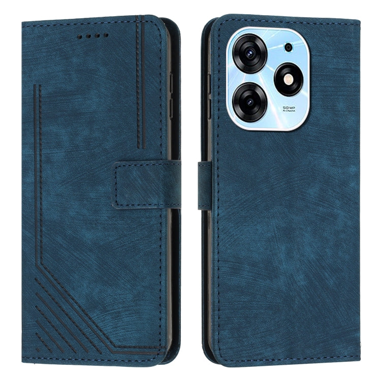 For Tecno Spark 10 Pro Skin Feel Stripe Pattern Leather Phone Case with Lanyard(Blue) - free shipping - PMC TechLife - Order now!