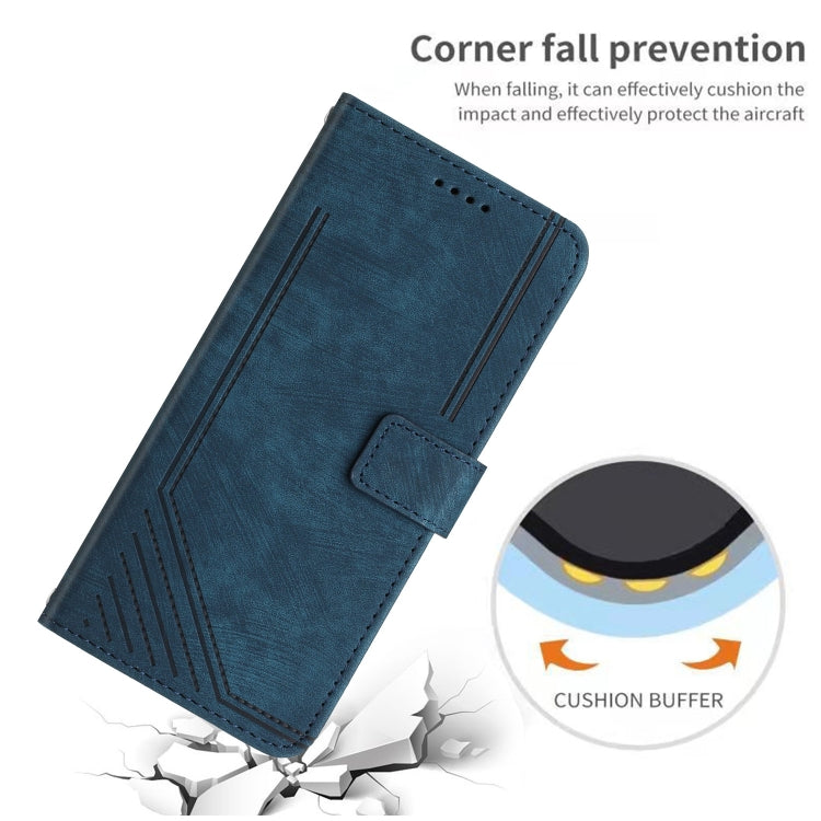For Tecno Spark 10 Pro Skin Feel Stripe Pattern Leather Phone Case with Lanyard(Blue) - free shipping - PMC TechLife - Order now!