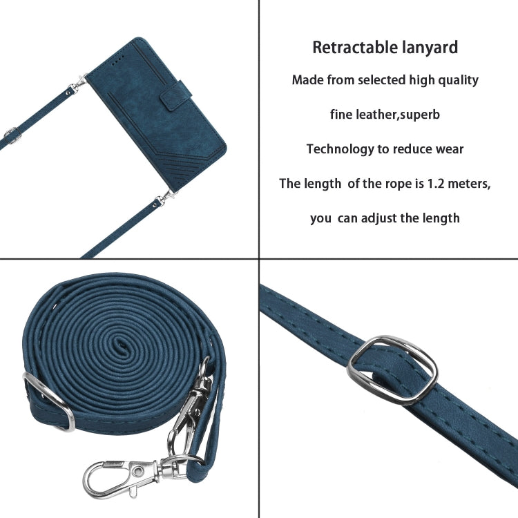 For Tecno Spark 10 Pro Skin Feel Stripe Pattern Leather Phone Case with Lanyard(Blue) - free shipping - PMC TechLife - Order now!