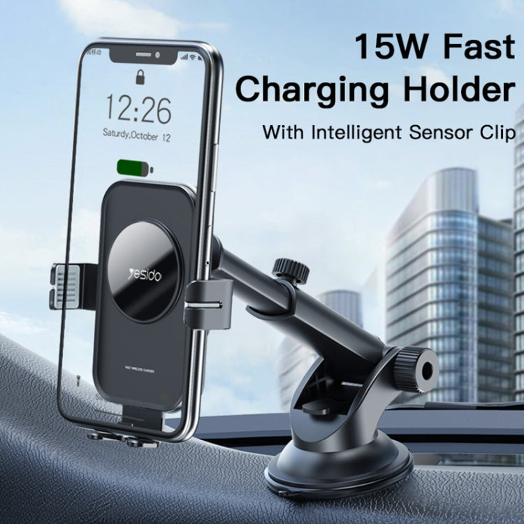 Yesido C118 15W Car Wireless Fast Charger Smart Induction Suction Cup Phone Holder(Black) - Wireless Charger Holders by Yesido | Online Shopping South Africa | PMC Jewellery