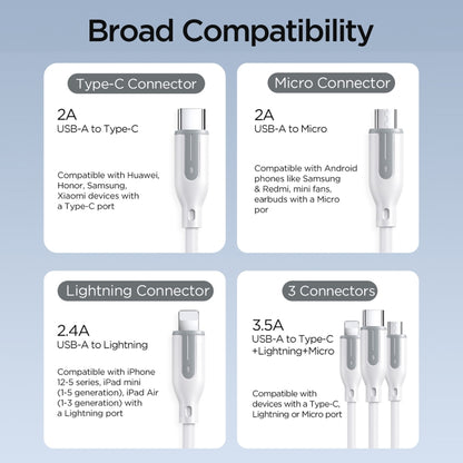 JOYROOM S-2T3018A15 Ice-Crystal Series 1.2m 3.5A USB+Type-C to 8 Pin+Type-C+Micro USB 3 in 2 Fast Charging Cable(White) - Multifunction Cable by JOYROOM | Online Shopping South Africa | PMC Jewellery