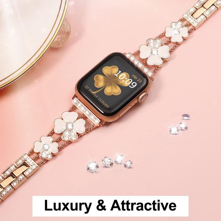 For Apple Watch 8 41mm Petal Metal Diamond Watch Band(Rose Gold+White) -  by PMC Jewellery | Online Shopping South Africa | PMC Jewellery