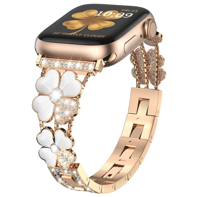 For Apple Watch 7 41mm Petal Metal Diamond Watch Band(Rose Gold+White) - Watch Bands by PMC Jewellery | Online Shopping South Africa | PMC Jewellery