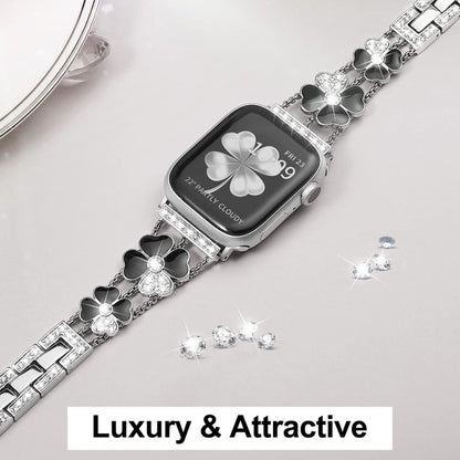 For Apple Watch 7 41mm Petal Metal Diamond Watch Band(Sliver+Black) -  by PMC Jewellery | Online Shopping South Africa | PMC Jewellery