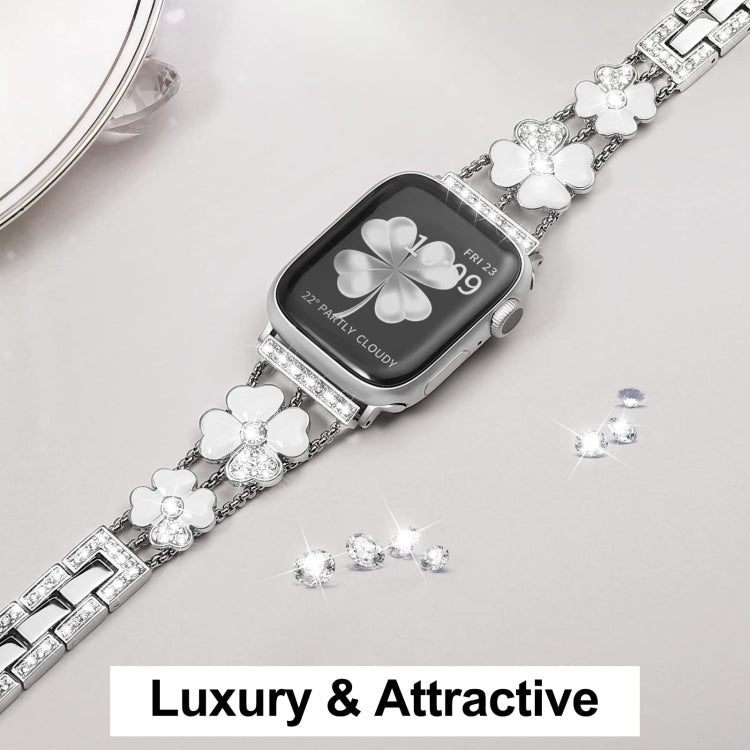 For Apple Watch SE 2022 40mm Petal Metal Diamond Watch Band(Sliver+White) -  by PMC Jewellery | Online Shopping South Africa | PMC Jewellery