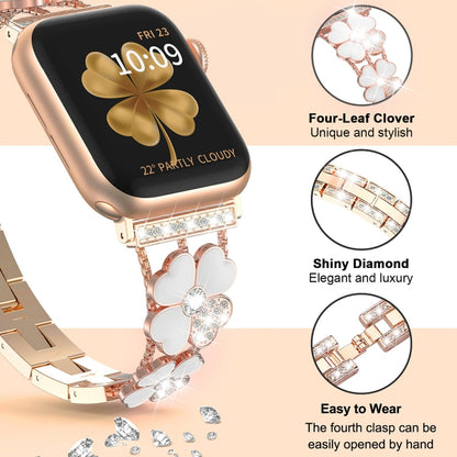 For Apple Watch SE 2022 44mm Petal Metal Diamond Watch Band(Rose Gold+White) -  by PMC Jewellery | Online Shopping South Africa | PMC Jewellery