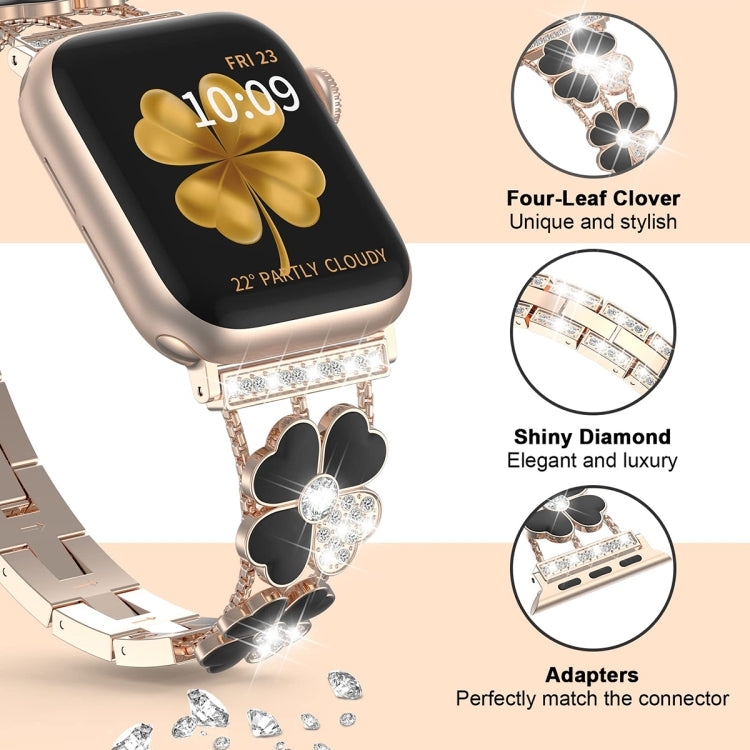 For Apple Watch SE 40mm Petal Metal Diamond Watch Band(Rose Gold+Black) -  by PMC Jewellery | Online Shopping South Africa | PMC Jewellery