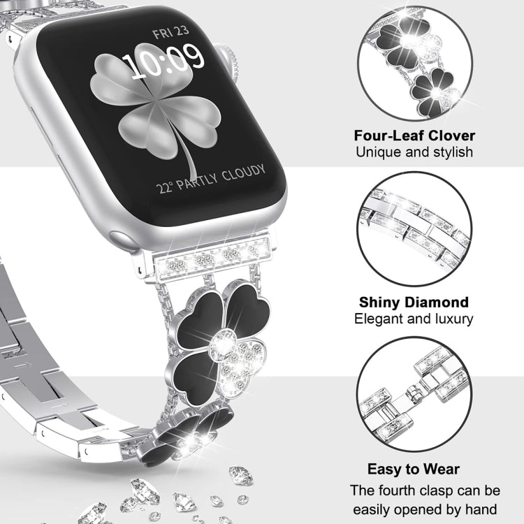 For Apple Watch 6 40mm Petal Metal Diamond Watch Band(Silver+Black) - Watch Bands by PMC Jewellery | Online Shopping South Africa | PMC Jewellery