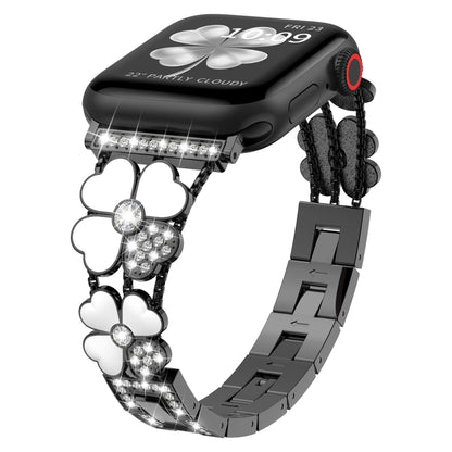 For Apple Watch 4 40mm Petal Metal Diamond Watch Band(Black+White) -  by PMC Jewellery | Online Shopping South Africa | PMC Jewellery