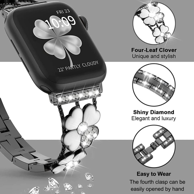 For Apple Watch 4 40mm Petal Metal Diamond Watch Band(Black+White) -  by PMC Jewellery | Online Shopping South Africa | PMC Jewellery