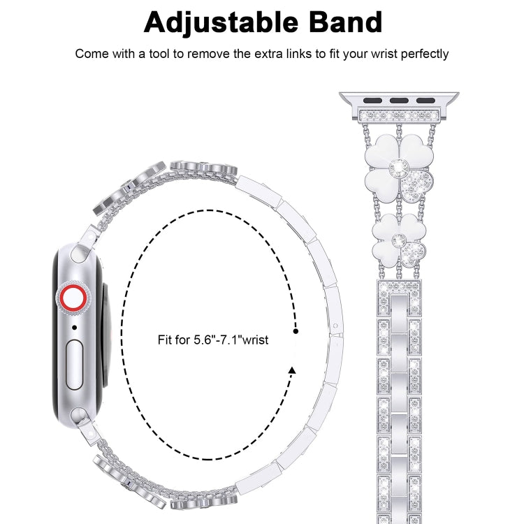 For Apple Watch 2 38mm Petal Metal Diamond Watch Band(Sliver+White) -  by PMC Jewellery | Online Shopping South Africa | PMC Jewellery