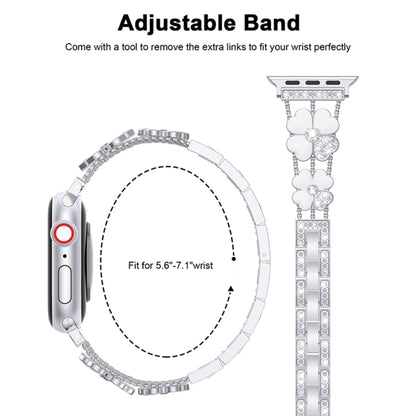 For Apple Watch 42mm Petal Metal Diamond Watch Band(Sliver+White) -  by PMC Jewellery | Online Shopping South Africa | PMC Jewellery