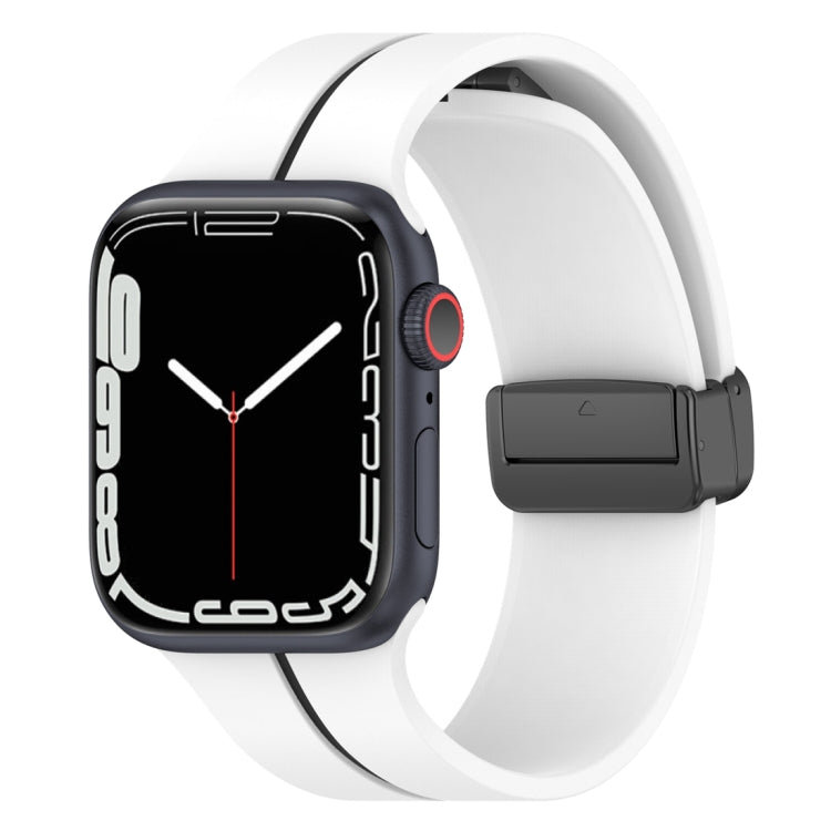 Two Color Folding Buckle Silicone Watch Band For Apple Watch 6 44mm(White+Black) -  by PMC Jewellery | Online Shopping South Africa | PMC Jewellery