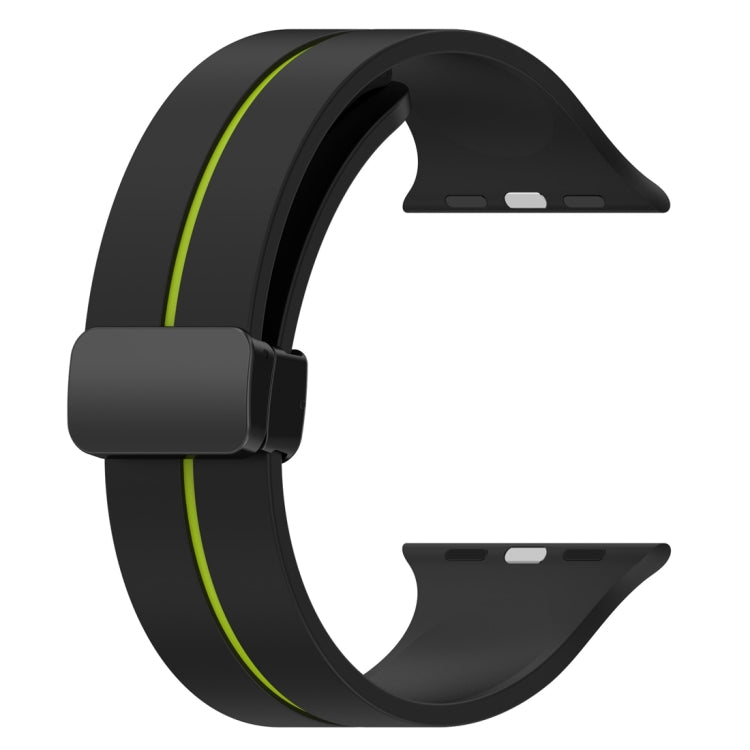 Two Color Folding Buckle Silicone Watch Band For Apple Watch 5 40mm(Black+Lime) - Watch Bands by PMC Jewellery | Online Shopping South Africa | PMC Jewellery